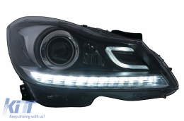 LED DRL Fari per Mercedes C W204 S204 Facelift 2011-2014 Nero Luce Svolta Dinamica-image-6100212