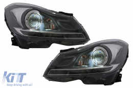 LED DRL Fari per Mercedes C W204 S204 Facelift 2011-2014 Nero Luce Svolta Dinamica-image-6100221