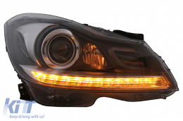 LED DRL Fari per Mercedes C W204 S204 Facelift 2011-2014 Nero Luce Svolta Dinamica-image-6100224