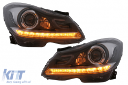 LED DRL Fari per Mercedes C W204 S204 Facelift 2011-2014 Nero Luce Svolta Dinamica-image-6100226