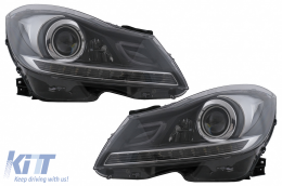 LED DRL Fari per Mercedes C W204 S204 Facelift 2011-2014 Nero Luce Svolta Dinamica-image-6100230