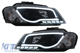 LED DRL Headlights suitable for Audi A3 8P Facelift Hatchback Sportback (2008-2012) Black - HLAUA38PFLBLED