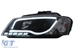 LED DRL Headlights suitable for Audi A3 8P Facelift Hatchback Sportback (2008-2012) Black-image-6100088