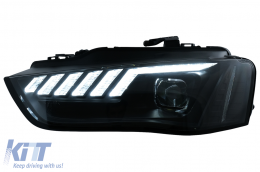 LED DRL Headlights suitable for Audi A4 B8.5 Facelift (2012-2015) Dynamic Sequential Turning Light Black-image-6109336