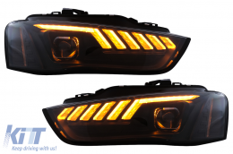 LED DRL Headlights suitable for Audi A4 B8.5 Facelift (2012-2015) Dynamic Sequential Turning Light Black-image-6109338