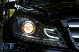 LED DRL Headlights suitable for Mercedes C-Class W204 S204 C204 Facelift (2011-2014) Black-image-6086400