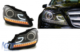 LED DRL Headlights suitable for Mercedes C-Class W204 S204 C204 Facelift (2011-2014) Black-image-6089848