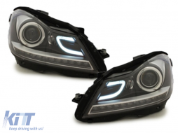 LED DRL Headlights suitable for Mercedes C-Class W204 S204 C204 Facelift (2011-2014) Black-image-65766