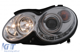 LED DRL Headlights suitable for Mercedes CLK W209 C209 Coupe A209 Cabrio (2003-2010) Chrome-image-6093971