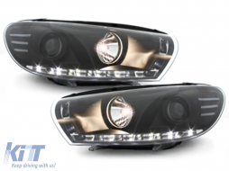 LED DRL Headlights suitable for VW Scirocco (2008-04.2014) Black - SWV33GXB