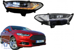 LED DRL Headlights Xenon Look suitable for Ford Mondeo MK5 (2013-2016) Flowing Dynamic Sequential Turning Lights Chrome-image-6107611