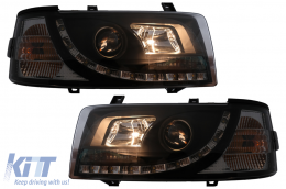 LED DRL Scheinwerfer passend für VW Transporter T4 1990-2003 Schwarz-image-6089220