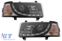 LED DRL Scheinwerfer passend für VW Transporter T4 1990-2003 Schwarz-image-6089225