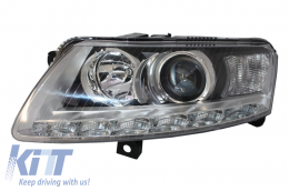 Ксенон Фарове LED DRL подходящи за Audi A6 C6 4F (04.2004-2008) Хром Без AFS-image-6021858