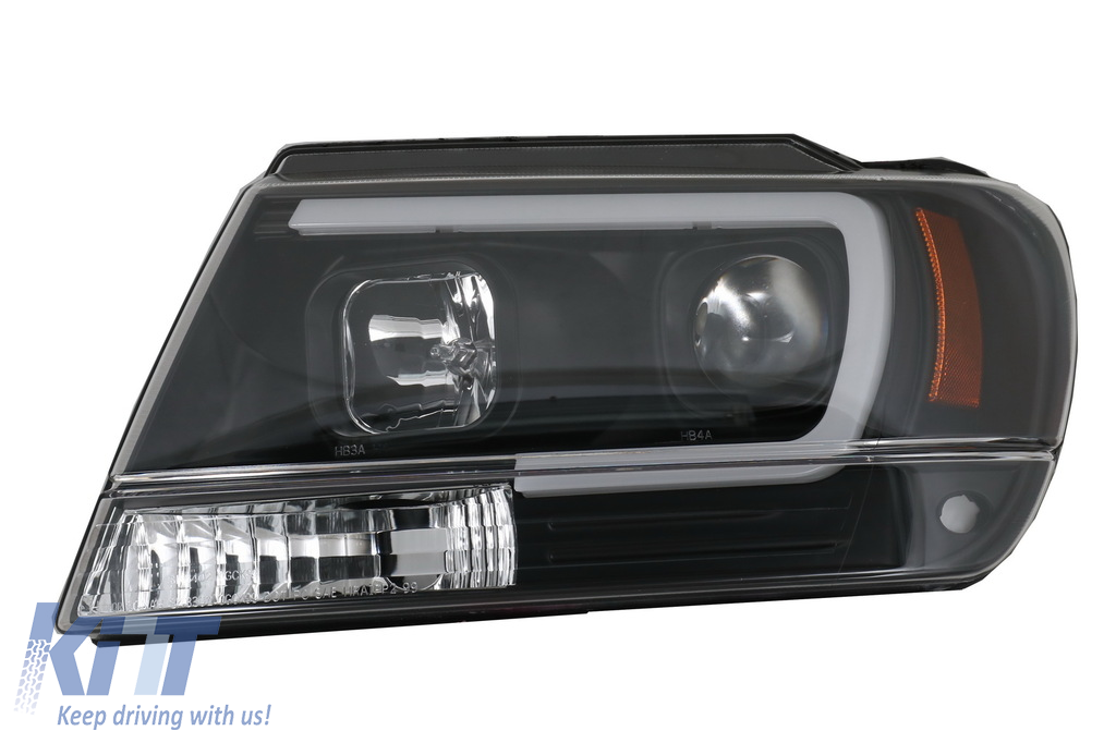LED Headlights suitable for Jeep Grand Cherokee (1999-2004) Tube Light  Black 