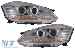 LED Headlights suitable for Mercedes S-Class W221 (2005-2009) Facelift Look with Sequential Dynamic Turning Lights-image-6081110