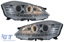 LED Headlights suitable for Mercedes S-Class W221 (2005-2009) Facelift Look with Sequential Dynamic Turning Lights-image-6081114