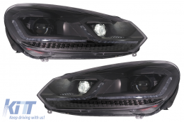 LED Headlights suitable for VW Golf 6 (2008-2013) with Facelift G7.5 Look Black Flowing Dynamic Sequential Turning Lights LHD-image-6088137