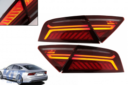 LED Light Bar Taillights suitable for Audi A7 4G (2010-2014) Facelift Design Cherry Red Smoke-image-6079249