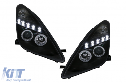 
LED nappali menetfényes első lámpák Toyota Celica T230 (1999-2005) modellekhez, Angel Eyes, fekete-image-6073964