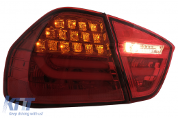 LED Taillights suitable for BMW 3 Series E90 (2005-2008) LED Light Bar LCI Design Red Clear-image-6087078