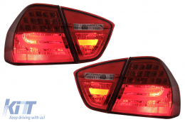 LED Taillights suitable for BMW 3 Series E90 (2005-2008) LED Light Bar LCI Design Red Clear-image-6087083