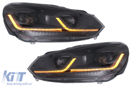 LED Фарове , подходящи за VW Golf 6 (2008-2013) с Facelift G7.5 Look Черен Flowing Динамичен Sequential Въртящи се светлини LHD-image-6088141