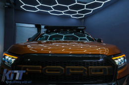 Фарове LED светлинна лента Динамичен начален дисплей, подходящ за Ford Ranger Raptor (2015-2020) LHD изцяло Черен корпус с последователни Динамичен Въртящи се светлини Matrix проектор-image-6089083