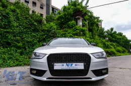 Márkajelzés nélküli Első Audi A4 B8 Facelift (2012-2015) RS Design Méhsejt Mintázatú Zongora Fekete PDC Fedővel-image-6094149