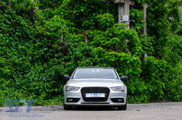 Márkajelzés nélküli Első Audi A4 B8 Facelift (2012-2015) RS Design Méhsejt Mintázatú Zongora Fekete PDC Fedővel-image-6094150