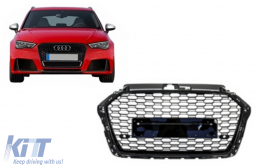 Ohne Emblem Frontgrill für AUDI A3 8V Facelift 2017-2018 RS3 Look Glänzend schwarz-image-6071000