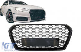 Ohne Emblem Kühlergrill für Audi A4 B9 8W 16-18 Limousine Avant RS Look Glänzend schwarz-image-6086409