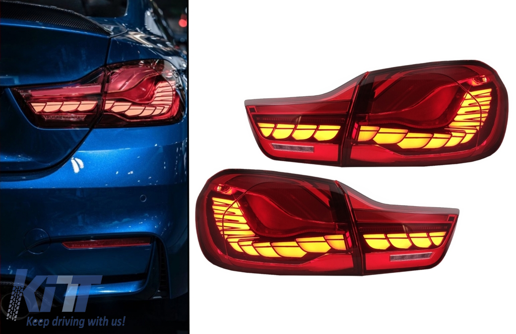 OLED Taillights suitable for BMW 4 F32 F33 F36 M4 F82 F83 (2013-03.2019) Red with Dynamic Sequential Turning Light - CarPartsTuning.com