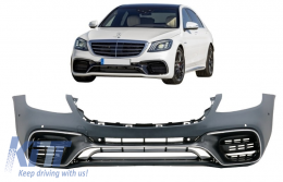 Paraurti Anteriore per Mercedes Classe S W222 Facelift 17+ S63 Look Nero Griglie-image-6054957