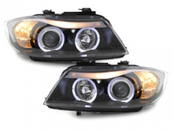 Phares Angel Eyes pour BMW Série 3 E90 E91 03.05-08.08 Limo Touring Noir--image-59421