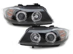 Phares Angel Eyes pour BMW Série 3 E90 E91 03.05-08.08 Limo Touring Noir--image-59423