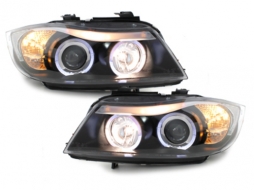 Phares Angel Eyes pour BMW Série 3 E90 E91 03.05-08.08 Limo Touring Noir--image-59424