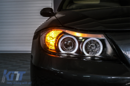 Phares Angel Eyes pour BMW Série 3 E90 E91 03.05-08.08 Limo Touring Noir--image-6082831