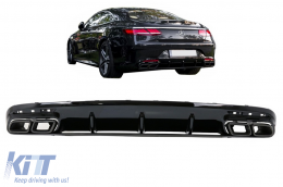 Rear Bumper Air Diffuser with Black Muffler Tips suitable for Mercedes S-Class C217 Coupe (2014-2020) S63 Facelift Design-image-6073356