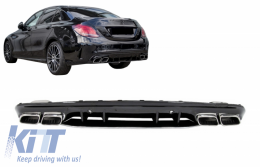 Rear Bumper Diffuser suitable for MERCEDES C-Class W205 S205 (2014-2020) C63S Design Silver Tips Only for AMG Sport Line-image-6056947