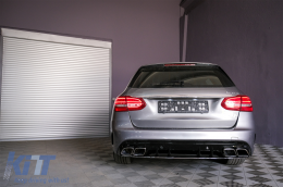 Rear Bumper Diffuser suitable for MERCEDES C-Class W205 S205 (2014-2020) C63S Design Silver Tips Only for AMG Sport Line-image-6085571