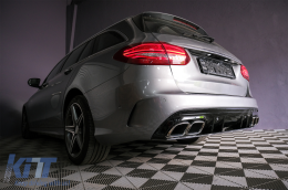 Rear Bumper Diffuser suitable for MERCEDES C-Class W205 S205 (2014-2020) C63S Design Silver Tips Only for AMG Sport Line-image-6085573