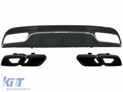 Rear Bumper Diffuser suitable for Mercedes C-Class W205 S205 (2014-2020) C63 Design with Black Exhaust Muffler Tips Only for Sport Package