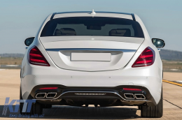 Rear Bumper Diffuser with Chrome Exhaust Muffler Tips suitable for Mercedes S-Class W222 Facelift Sport Line (2017-2020) S63 Design-image-6107136