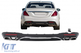 Rear Bumper Diffuser with Chrome Exhaust Muffler Tips suitable for Mercedes S-Class W222 Facelift Sport Line (2017-2020) S63 Design-image-6107137