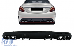 Rear Bumper Diffuser with Exhaust Muffler Tips suitable for Mercedes C-Class W205 S205 Sport Line (2014-2020) C43 Design-image-6078503