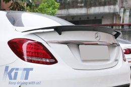 Rear Bumper Diffuser with Exhaust Muffler Tips and Trunk Spoiler Matte Black suitable for Mercedes C-Class W205 S205 AMG Sport Line (2014-2020) C43 Design-image-6078682