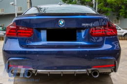 Rear Bumper Spoiler Valance Diffuser Double Outlet for Single Exhaust suitable for BMW 3 Series F30 F31 (2011-2019) M Performance Design Carbon Film Coating-image-6063632