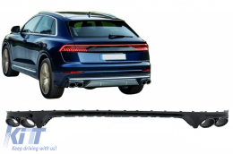 Rear Bumper Spoiler Valance Diffuser Double Outlet suitable for Audi Q8 S-Line (2018-up) Black Tips-image-6089719