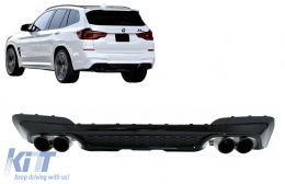 Rear Bumper Valance Diffuser Double Outlet with Exhaust Tips suitable for BMW X3 G01 (2018-2020) M Design Piano Black-image-6076929